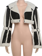 Fashion PU Leather Splicing Fur Collar Cropped Jacket