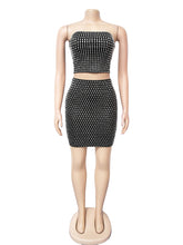 Sexy Rhinestone Cropped Top And Bodycon Mini Skirt Sets