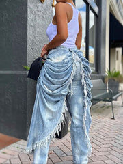 Fashion Ruched Draped Cape Jeans