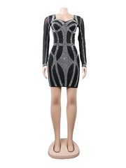 Sexy Rhinestone Nightclub Bodycon Mini Dress
