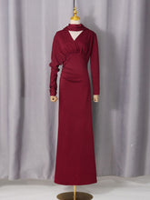 Fashion V Neck Ruched Scarf Maxi Dress