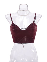 PU Lace Up Backless Cropped Tank Top