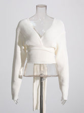 Elegant V Neck Backless Cinched Waist Sweatshirt