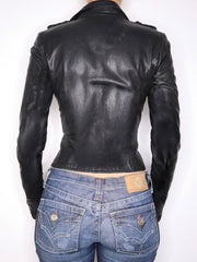 Retro Faux Leather Cinched Waist Jacket