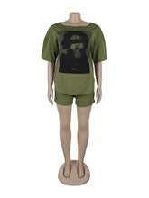 European Style T-shirt Printing Shorts 2pcs Set