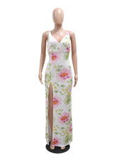 Sexy Sling Floral Print Sequin Backless Slit Maxi Dress