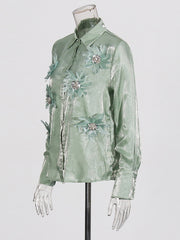 Solid Flower Decoration Chiffon Shirt