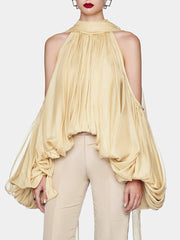 Elegant Off Shoulder Bubble Sleeve Chiffon Top
