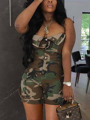 Sexy Strapless Camo Cargo Romper