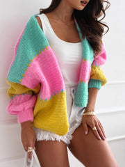 Casual Colorblock Patchwork Knit Cardigan