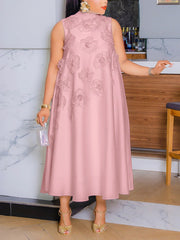 Elegant O Neck Sleeveless Floral Embellishment Dress