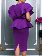 Elegant V-Neck Ruffle Sleeve Party Midi Dress