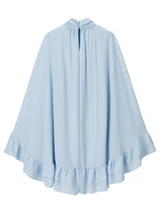 Elegant Stand Collar Flare Sleeve Ruffle Hem Mini Dress