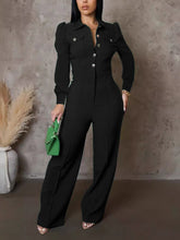 Turndown Collar Office Wide Leg Jumpsuit