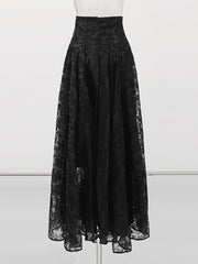 Fashion High Waist Mesh Jacquard Lace-up Skirt