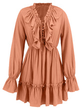Chic V-Neck Ruffle Long Sleeve Slim Dress