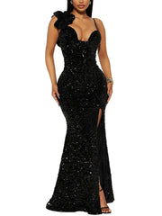 Sexy Sequin Strap Slit Cocktail Prom Dress