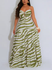 Sexy Print Lace-up Spaghetti Strap Maxi Dress