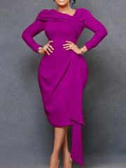 Skew Collar Pleat Slim Dress