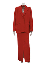 Fashion Loose Blazer And Slit Long Skirt Suit