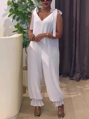 Casual Sleeveless Bow Shoulder Strap Jumpsuit