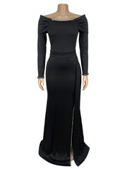 Elegant Long Sleeve Slim Slit Evening Gowns