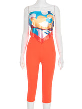 Sexy Colorful Silk Scarf Knotted Tops Skinny Pants Sets