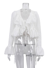 Fashion V-Neck Lace-up Ruffle Blouses