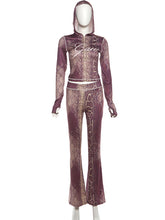 Sexy Snake Print Zipper Hooded Bodycon Pant Sets