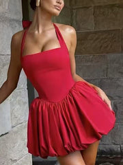 Sexy Halter Tie Neck Corset Mini Puffy Dress