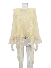 Elegant V-Neck Ruffle Lace-Up Chiffon Shirt Top