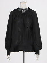 Fashion V Neck Ruffle Mesh Long Sleeve Top