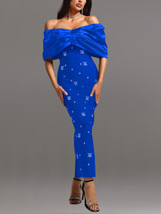 Sexy Off-the-Shoulder Rhinestone Maxi Dress