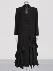 Solid Spliced Ruffles Loose Blazer Trench Coat