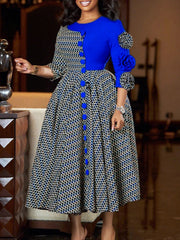 Elegant O Neck Cinched Waist Maxi Dress