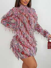Fashion Street Style Fringe Package Hip Mini Dress