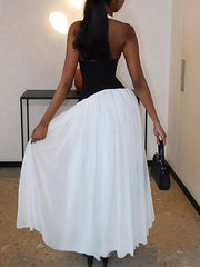 Elegant Halter Backless Cinched Waist Maxi Dress