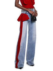 Mid-Waist Bow-Decor Denim Jeans