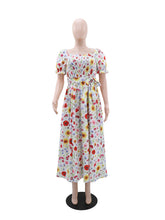 Fashion Square Collar Floral Print Holiday Casual Dress