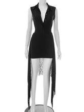 Sexy Lapel Sleeveless Bodysuit Tassels Skirt Set