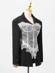 Fashion Lace Patchwork Buttoned Lapel Blazer