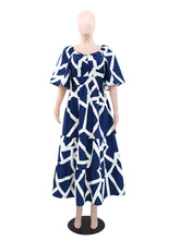 Fashion Print Pleated Slim Midi Dress