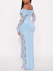 Sexy Lace Off Shoulder See Through Maxi Dress
