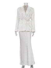 Elegant Lace-up Blazer And Long Skirt Set