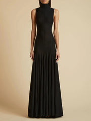 Sexy High Neck Sleeveless Backless Pleated Dress