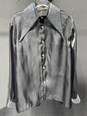 Fashion Crystal Collar Loose Casual Shirt