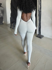 Sexy Plain Deep V Backless Tight Jumpsuit