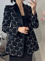 Fashion Pearl Fish Scale Detail Slim Blazer