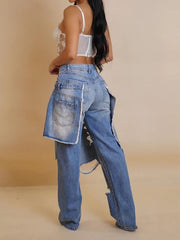 Casual Denim Patchwork Ripped Loose Jeans