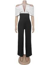 Fashion Off Shoulder Contrast Color Wide-Leg Jumpsuit